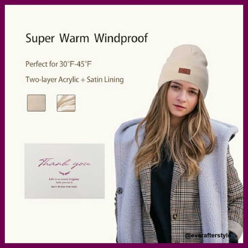 Satin Lined Beanie Winter Hat Personalized Monogram Letter Women's Accessory - Picture 7 of 8